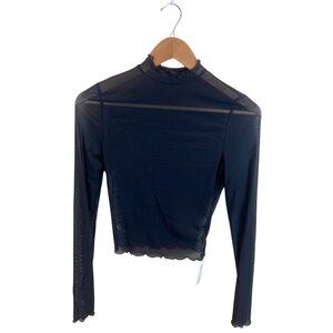 Black Mesh Scalloped Edges Long Sleeve